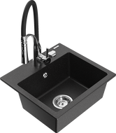 Mexen Milo 1-bowl granite sink with Aster kitchen faucet, black/silver metallic - 6505-73-73450-07
