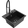 Mexen Milo 1-compartment granite sink with a kitchen mixer tap Aster, Black/Silver metallic - 6505-73-73450-07-B