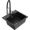 Mexen Milo granite kitchen sink 1-bowl with Aster kitchen faucet, black/silver metallic - 6505-73-73450-07-B