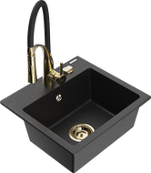 Mexen Milo 1-bowl granite sink with Aster kitchen faucet, black/silver metallic - 6505-73-73450-57-G