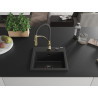 Mexen Milo 1-bowl granite sink with Aster kitchen faucet, black/silver metallic - 6505-73-73450-57-B