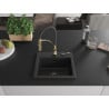 Mexen Milo Granite Kitchen Sink 1-Bowl with Aster Kitchen Faucet, Black/Silver Metallic - 6505-73-73450-57-B