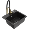 Mexen Milo 1-bowl granite sink with Aster kitchen faucet, black/silver metallic - 6505-73-73450-57-B