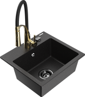 Mexen Milo Granite Kitchen Sink 1-Bowl with Aster Kitchen Faucet, Black/Silver Metallic - 6505-73-73450-57-B
