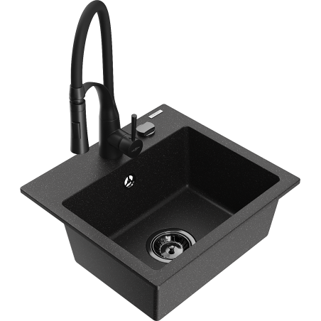 Mexen Milo 1-compartment granite sink with a kitchen mixer tap Aster, Black/Silver metallic - 6505-73-73450-70-B