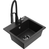 Mexen Milo granite sink single bowl with Aster kitchen tap, black/silver metallic - 6505-73-73450-70-B