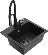 Mexen Milo 1-bowl granite sink with Aster kitchen faucet, black/silver metallic - 6505-73-73450-70-B