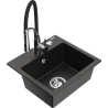 Mexen Milo granite sink 1-bowl with Aster kitchen tap, black/gold metallic - 6505-75-73450-07