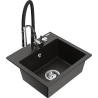 Mexen Milo single-bowl granite kitchen sink with Aster kitchen faucet, black/gold metallic - 6505-75-73450-07