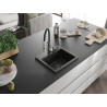 Mexen Milo 1-bowl granite sink with Aster kitchen faucet, black/gold metallic - 6505-75-73450-07-B