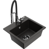 Mexen Milo 1-bowl granite sink with Aster kitchen faucet, black/gold metallic - 6505-75-73450-07-B