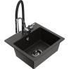 Mexen Milo granite kitchen sink 1-bowl with Aster kitchen faucet, black/gold metallic - 6505-75-73450-07-B