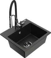 Mexen Milo granite kitchen sink 1-bowl with Aster kitchen faucet, black/gold metallic - 6505-75-73450-07-B