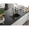 Mexen Milo 1-bowl granite kitchen sink with Aster faucet, black/golden metallic - 6505-75-73450-57-G