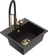 Mexen Milo Granite Sink 1-Bowl with Kitchen Tap Aster, Black/Gold Metallic - 6505-75-73450-57-G