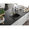 Mexen Milo granite single-bowl sink with kitchen faucet Aster, black/golden metallic - 6505-75-73450-57-B