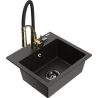 Mexen Milo 1-bowl granite kitchen sink with Aster kitchen faucet, black/gold metallic - 6505-75-73450-57-B