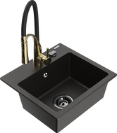 Mexen Milo granite single-bowl sink with kitchen faucet Aster, black/golden metallic - 6505-75-73450-57-B