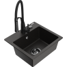 Mexen Milo 1-bowl granite sink with Aster kitchen faucet, black/gold metallic - 6505-75-73450-70-B