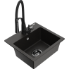 Mexen Milo granite kitchen sink 1-bowl with Aster kitchen tap, black/golden metallic - 6505-75-73450-70-B
