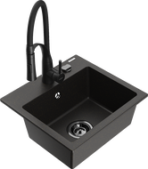 Mexen Milo 1-compartment granite sink with a kitchen mixer tap Aster, Black/Gold metallic - 6505-75-73450-70-B
