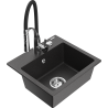 Mexen Milo granite sink 1-bowl with Aster kitchen tap, black speckled - 6505-76-73450-07