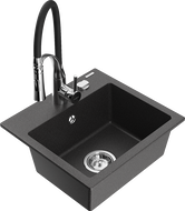 Mexen Milo granite kitchen sink 1-bowl with kitchen faucet Aster, black speckled - 6505-76-73450-07