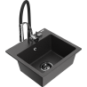 Mexen Milo 1-compartment granite sink with a kitchen mixer tap Aster, spotted black - 6505-76-73450-07-B