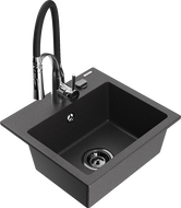 Mexen Milo 1-bowl granite sink with Aster kitchen faucet, black speckled - 6505-76-73450-07-B