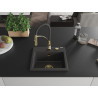 Mexen Milo 1-bowl granite sink with Aster kitchen faucet, speckled black - 6505-76-73450-57-G