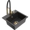 Mexen Milo 1-bowl granite sink with Aster kitchen faucet, speckled black - 6505-76-73450-57-G