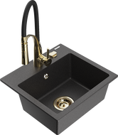 Mexen Milo 1-bowl granite sink with Aster kitchen faucet, speckled black - 6505-76-73450-57-G