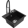 Mexen Milo granite kitchen sink 1-bowl with Aster kitchen faucet, black - 6505-77-73450-07