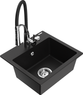 Mexen Milo Granite Kitchen Sink 1-Bowl with Aster Tap, Black - 6505-77-73450-07