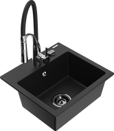 Mexen Milo granite single-bowl sink with Aster kitchen faucet, black - 6505-77-73450-07-B
