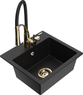 Mexen Milo granite single-bowl kitchen sink with Aster faucet, black - 6505-77-73450-57-G