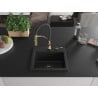 Mexen Milo 1-bowl granite sink with Aster kitchen faucet, black - 6505-77-73450-57-B
