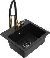 Mexen Milo granite 1-bowl kitchen sink with Aster kitchen faucet, black - 6505-77-73450-57-B