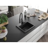 Mexen Milo 1-bowl granite sink with Aster kitchen faucet, black - 6505-77-73450-70-B