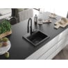 Mexen Milo granite sink 1-bowl with Aster kitchen tap, black - 6505-77-73450-70-B