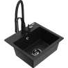 Mexen Milo granite kitchen sink 1-bowl with Aster kitchen faucet, black - 6505-77-73450-70-B
