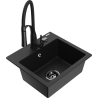Mexen Milo granite sink 1-bowl with Aster kitchen tap, black - 6505-77-73450-70-B