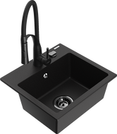Mexen Milo granite kitchen sink 1-bowl with Aster kitchen faucet, black - 6505-77-73450-70-B