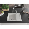 Mexen Enzo granite single-bowl sink with drainer and Aster kitchen faucet, white - 6506-20-73450-02