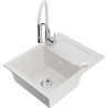 Mexen Enzo granite kitchen sink 1-bowl with drainer and Aster kitchen faucet, white - 6506-20-73450-02