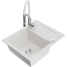 Mexen Enzo single-bowl granite sink with drainer and Aster kitchen tap, white - 6506-20-73450-02