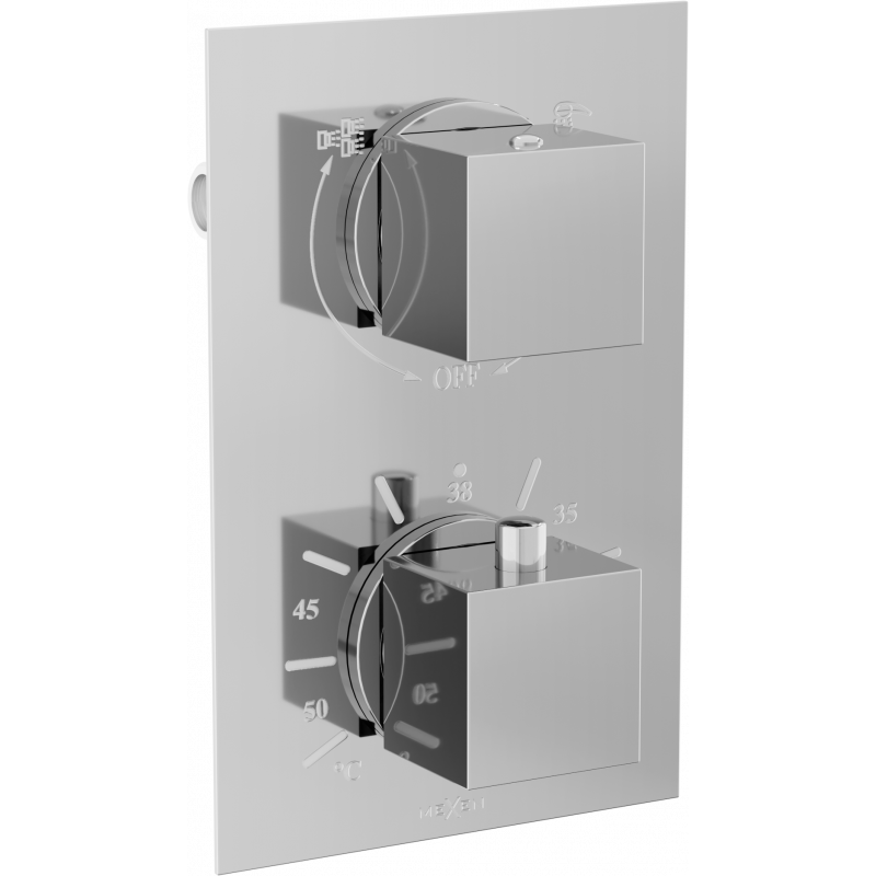 Mexen Cube 2-outlet thermostatic bathtub and shower mixer tap, Chrome - 77502-00