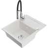 Mexen Enzo granite kitchen sink 1-bowl with drainer and Aster kitchen faucet, white - 6506-20-73450-07