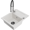 Mexen Enzo granite kitchen sink 1-bowl with drainer and Aster kitchen faucet, white - 6506-20-73450-07-B