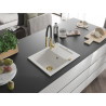 Mexen Enzo 1-bowl granite kitchen sink with drainer and Aster kitchen faucet, white - 6506-20-73450-57-G
